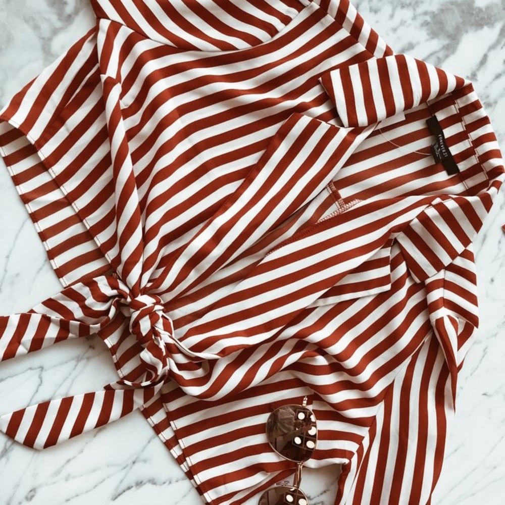 Forever 21 tie front striped top